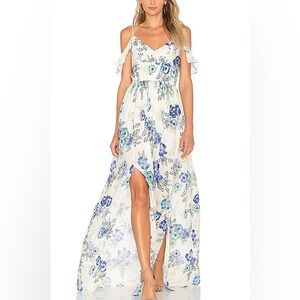 Amanda Uprichard Wren Blue Floral Maxi Dress Sz Petite
